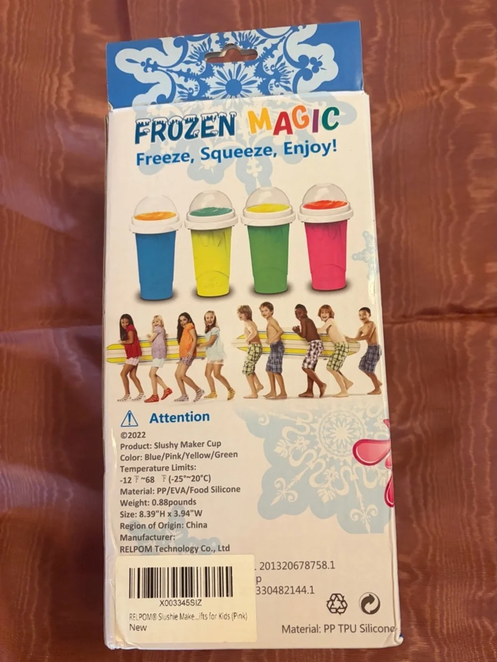 Relpom Kids Pink Slushy Maker Cup - Reusable Squeeze Cup NWT